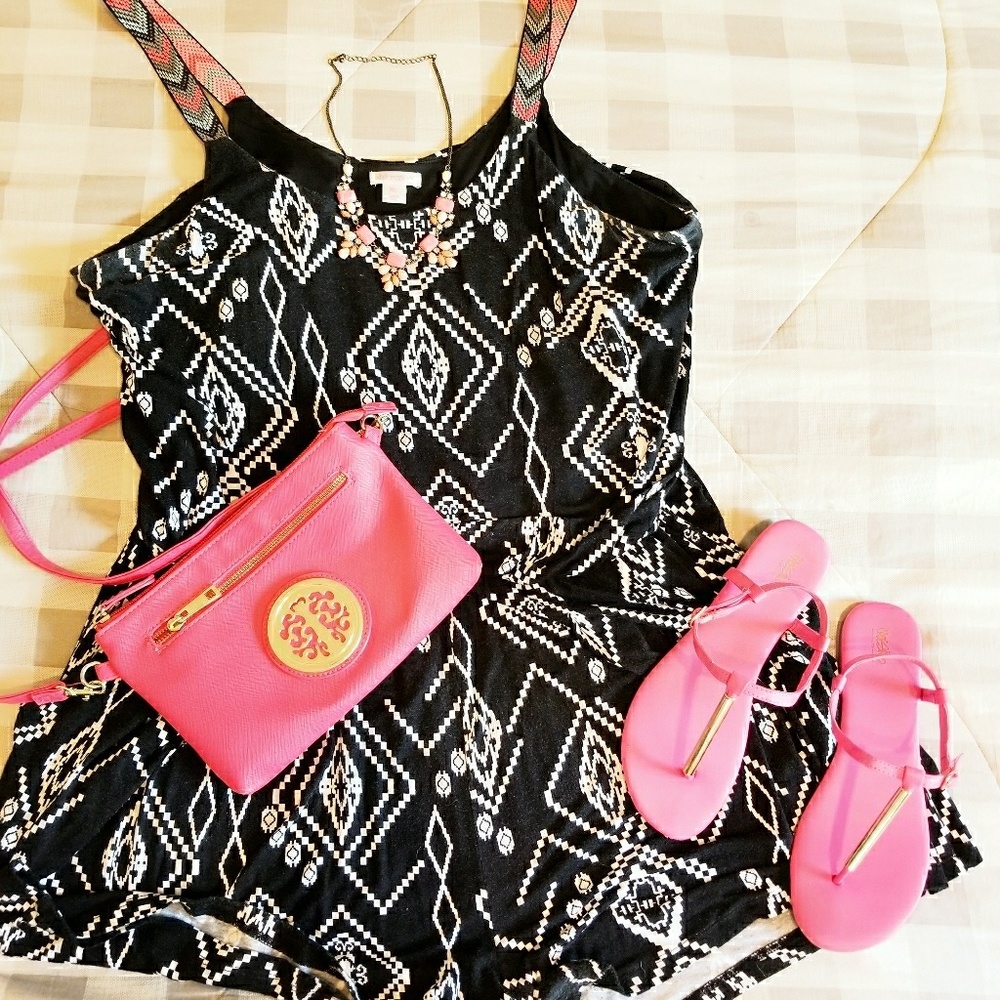 Black and White Aztec print Romper