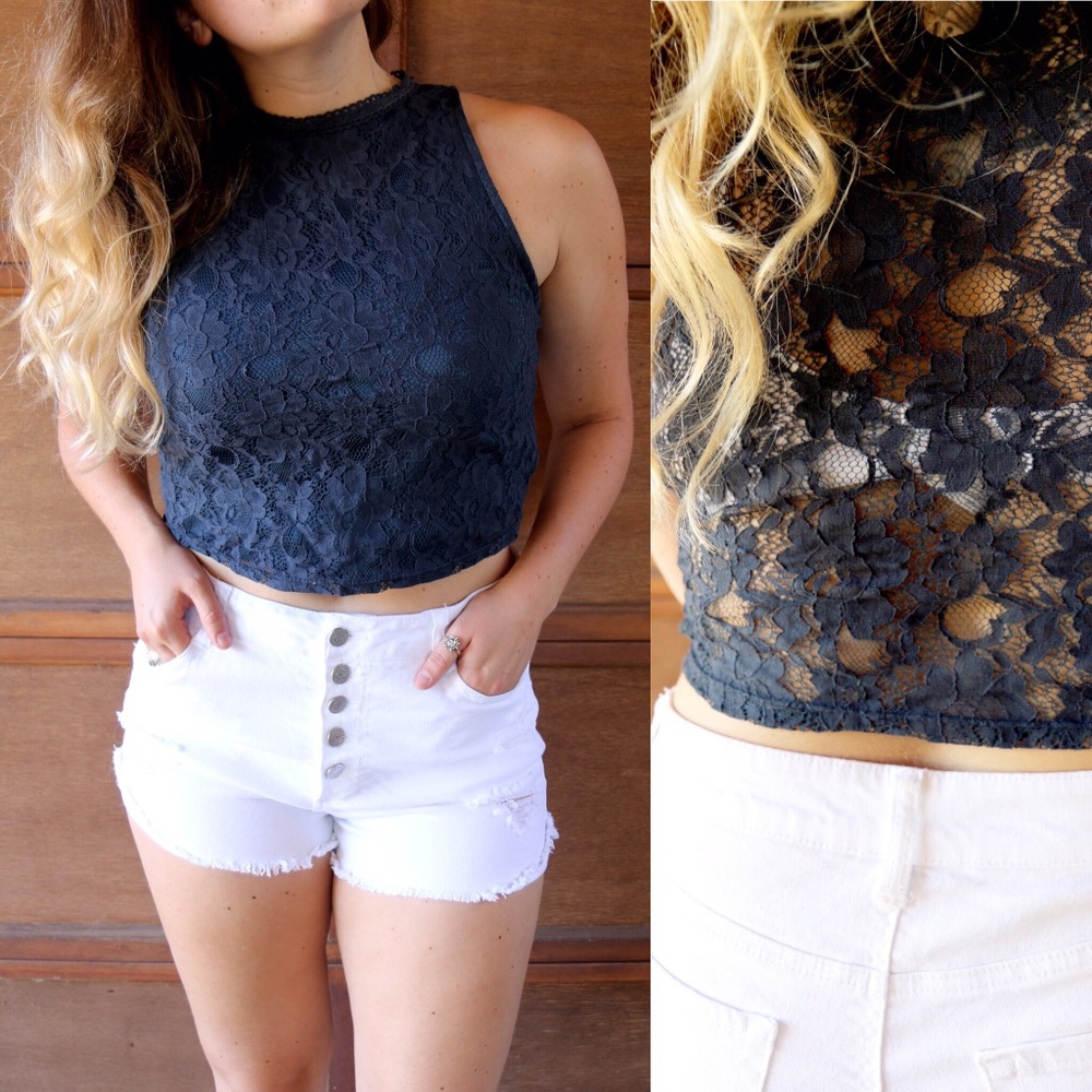 Navy Lace crop top tank