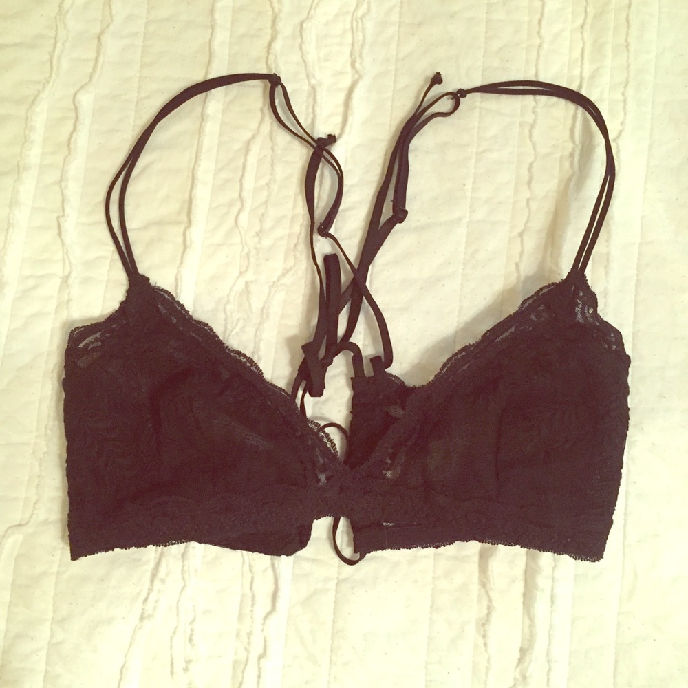 black lacy strappy bralette - free people - xs
