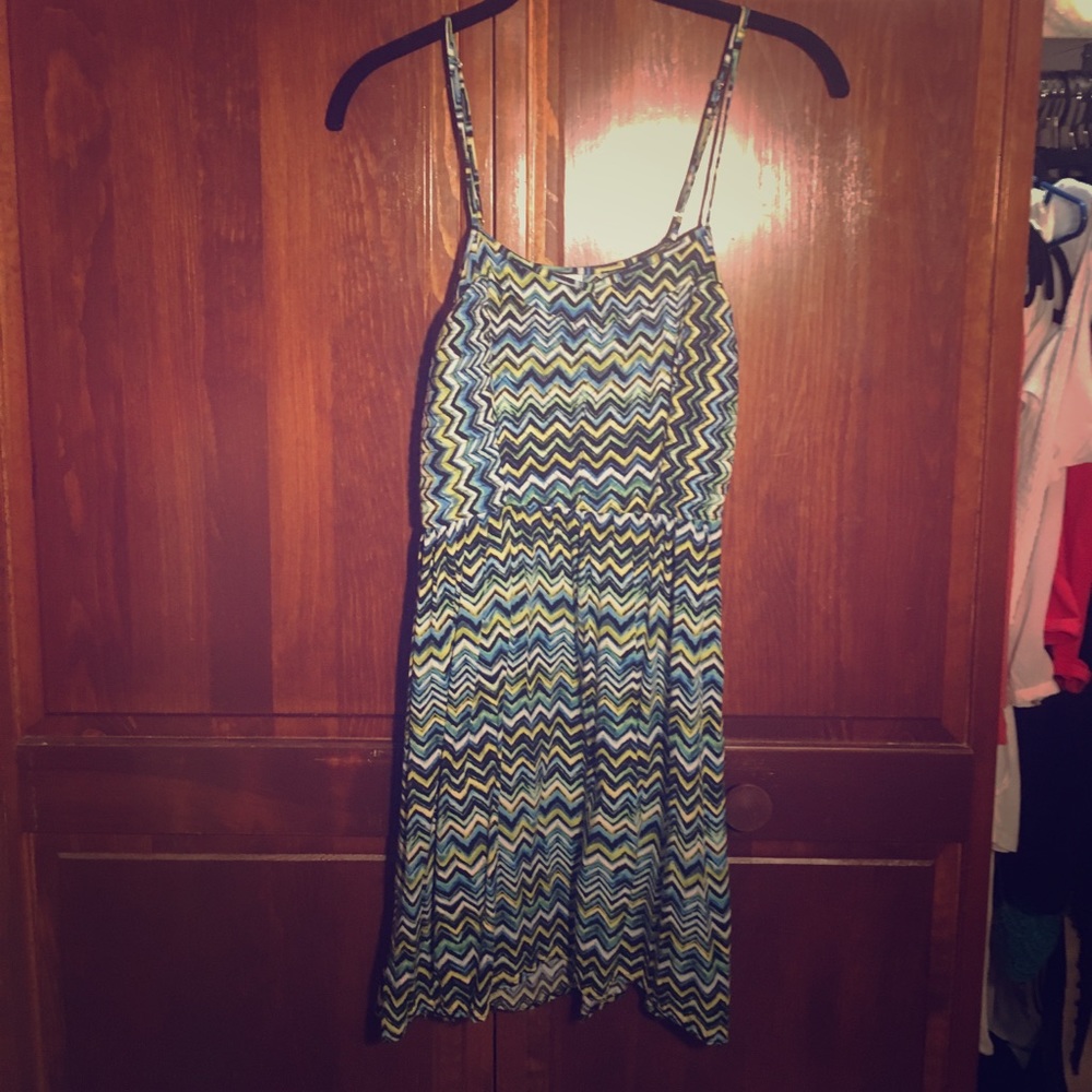 Cute Summer Dress Zig-Zag Blue Green Size Med