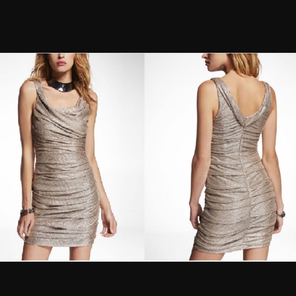 Express Champagne/Gold Metallic Ruched Dress sz:2