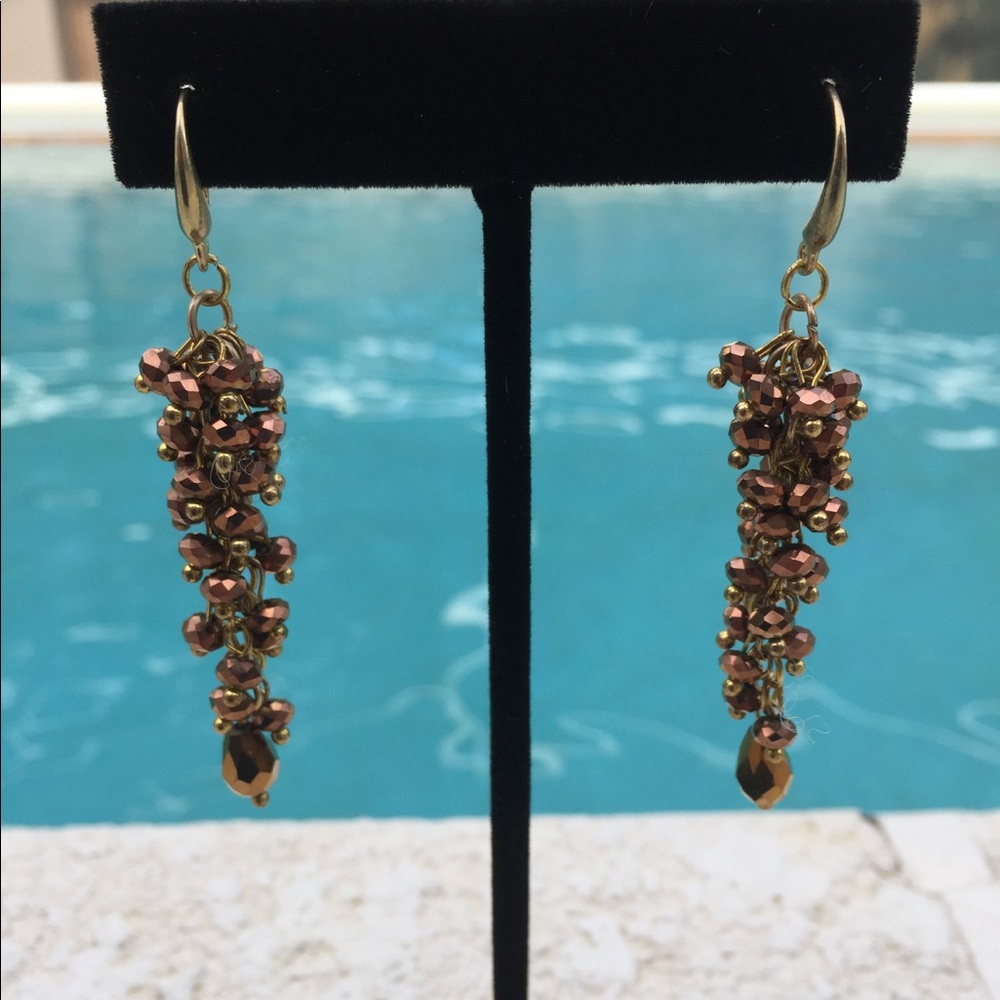 Faceted Beaded Dangle Drop Goldtone Earrings