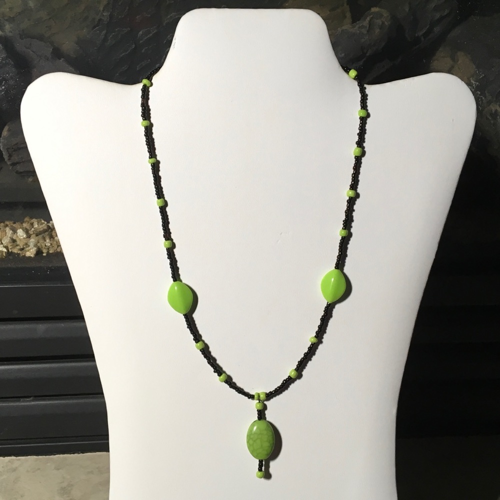 Green and black hand made toggle necklace