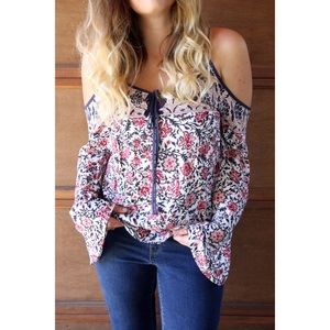 Floral open shoulder long sleeve