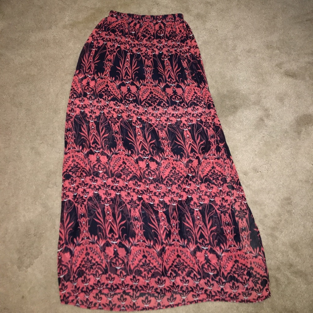 Navy blue/orange maxi skirt, size small