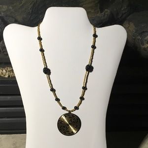 Gold and black hand made toggle necklace
