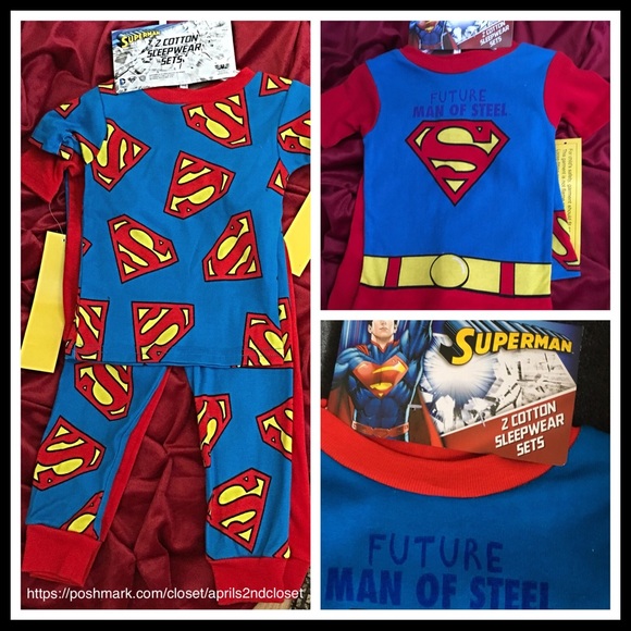 2 PAIRS SUPERMAN SUPER HERO PAJAMAS PJS - Picture 3 of 8