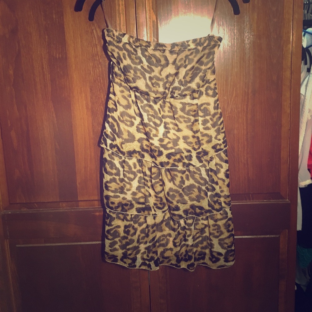 Leopard Print Strapless Dress Ruffles Rue 21 Small