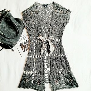 Boston Proper Crochet & Bow Cardigan