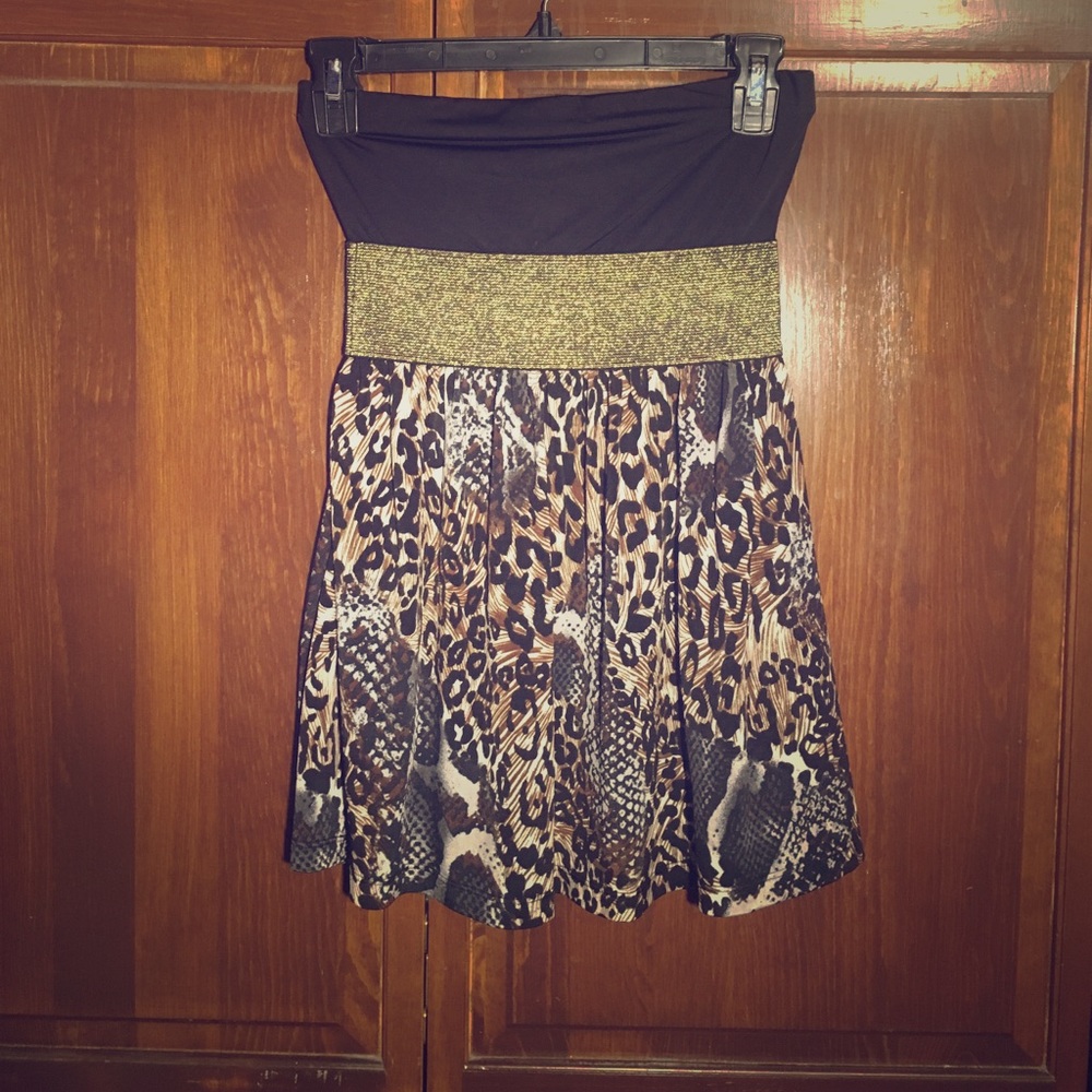 Strapless Animal Print Black and Gold Club Top S