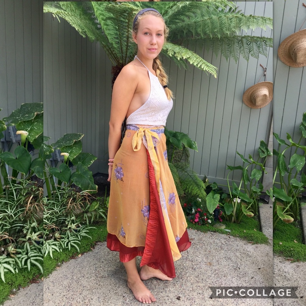 Silk sari reversible wrap skirt