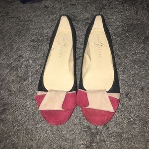 Ivanka trump black flats with red & tan detail