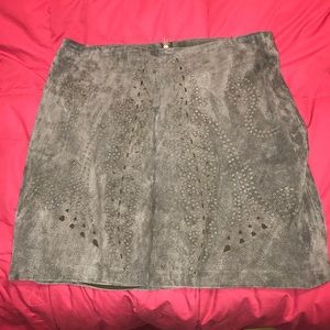 Grey Suede Skirt With Metal Detail