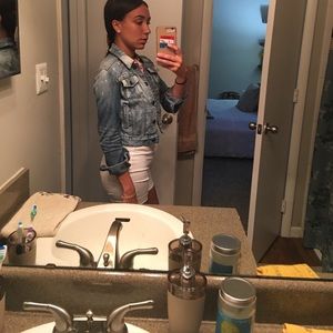 Distressed denim jacket from Express