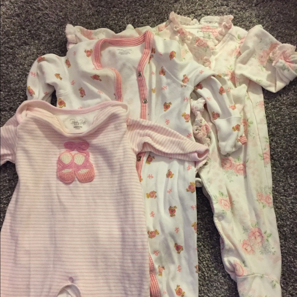 3 onesies sizes - 3-6 months and 6 months.