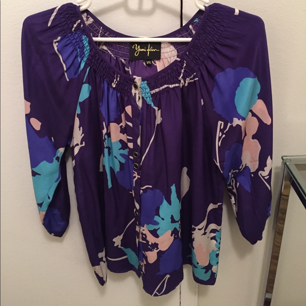 Beautiful Purple Print Yumi Kim Blouse