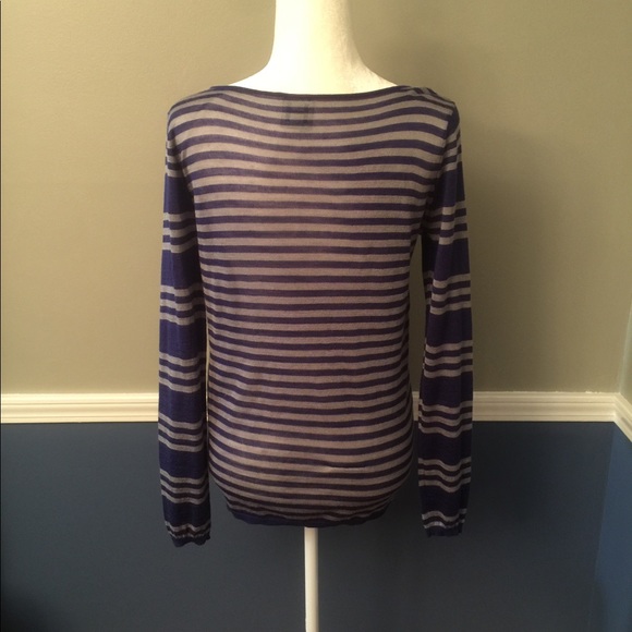 Thin blue and grey/white stripe sweater shirt. - Picture 3 of 6