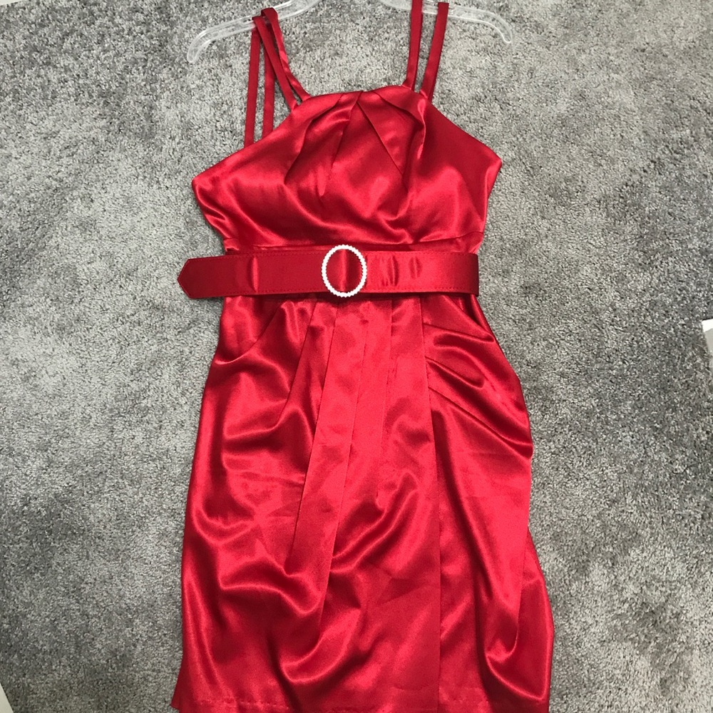 Red cocktail dress with belt size 9