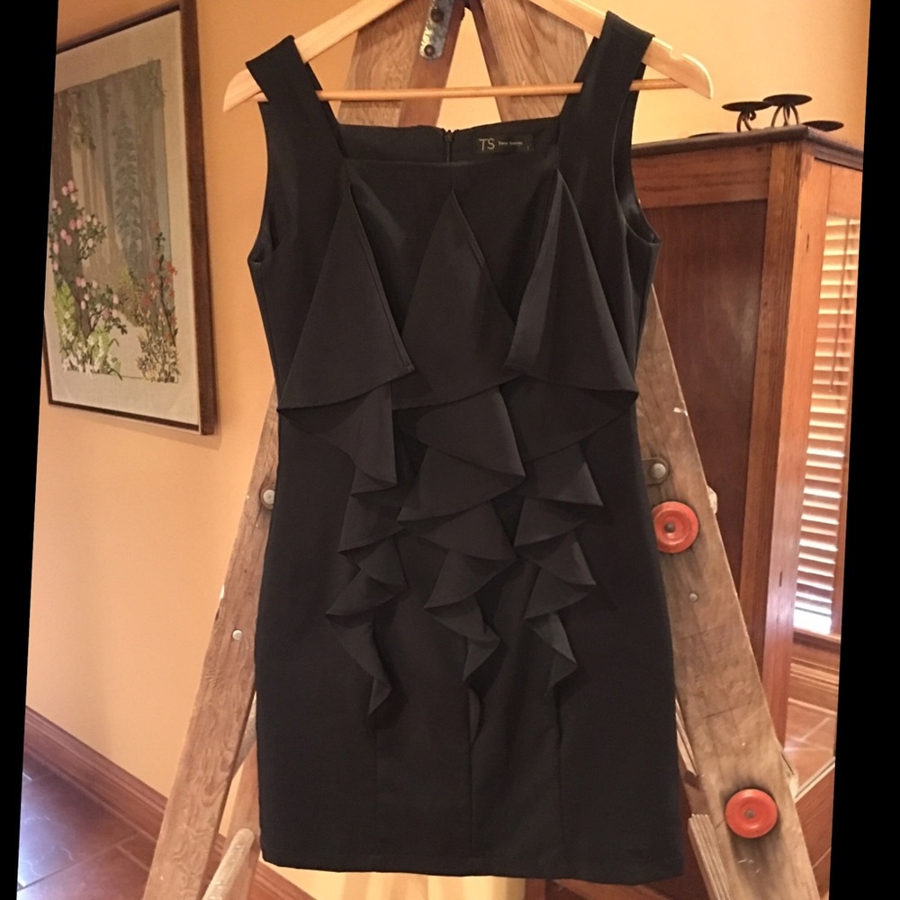 Black ruffle front mini dress S