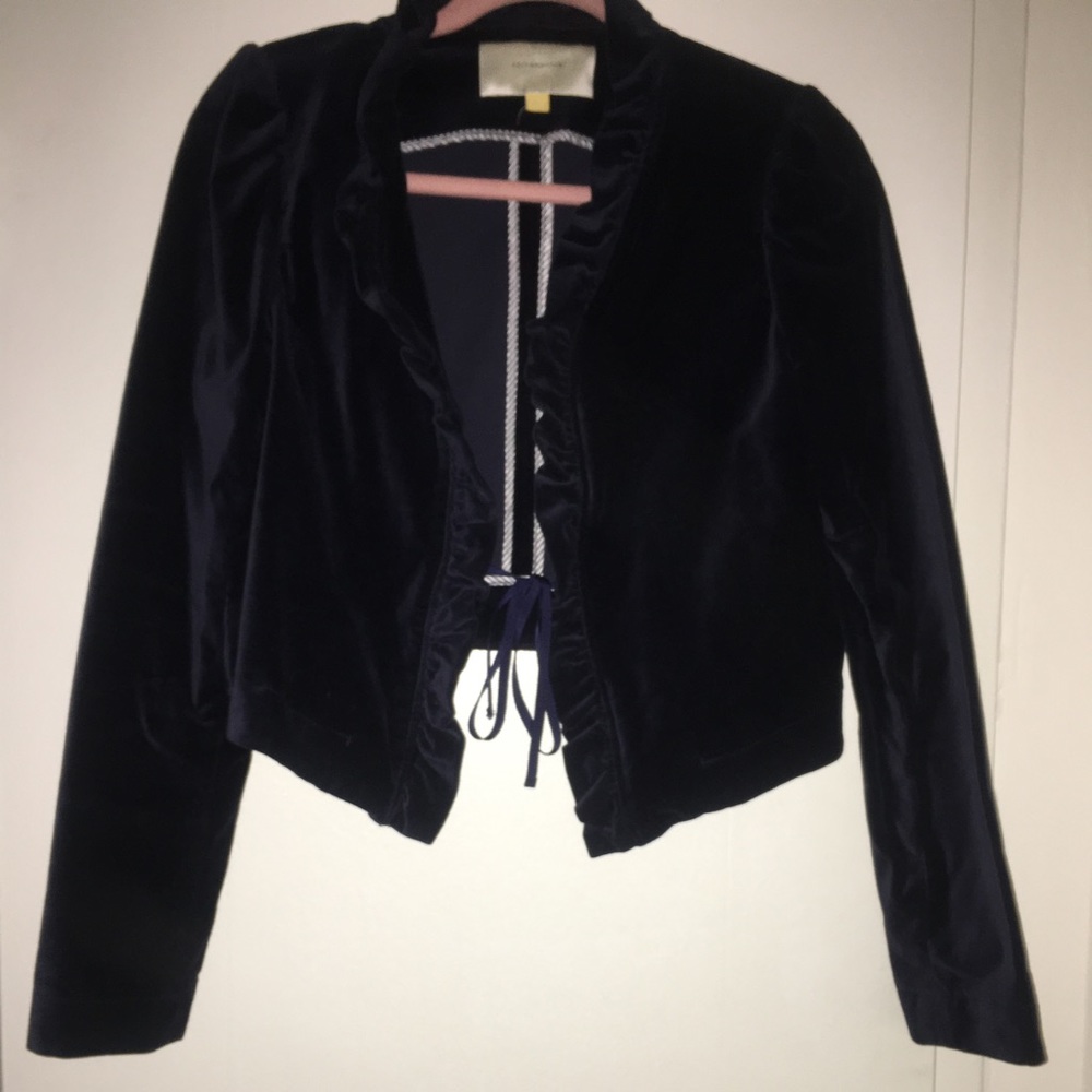 Ruffled navy velvet jacket
