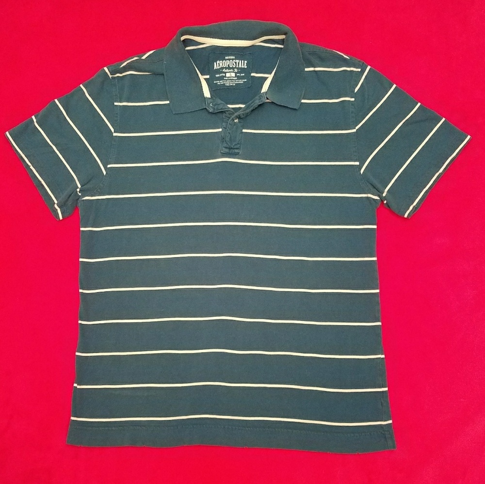 Men's Aeropostale Polo👕Large blue w/white stripes