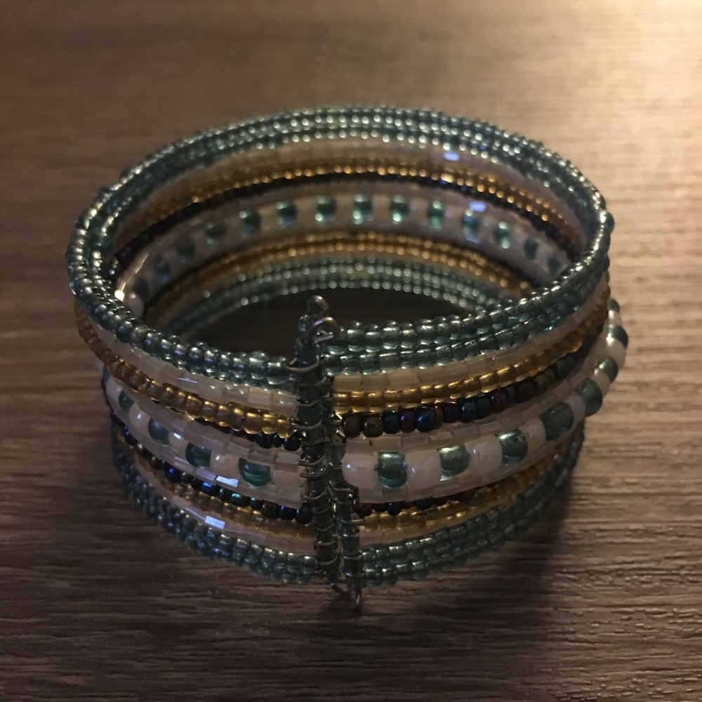 Teal beaded cuff bracelet