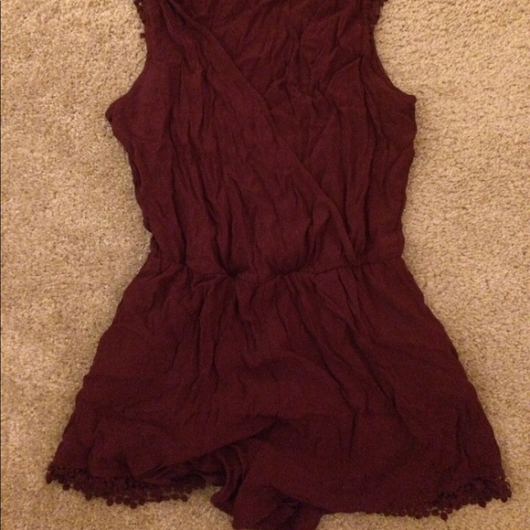 Maroon Forever 21 Romper w/ Lace Detail - Picture 2 of 8