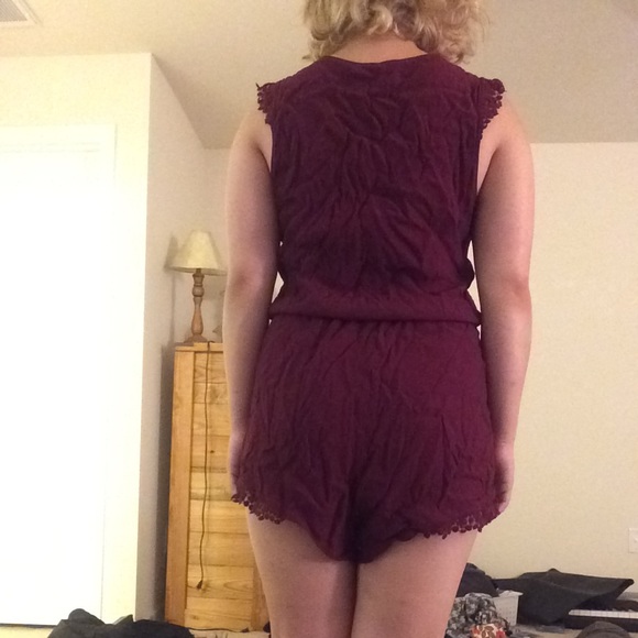 Maroon Forever 21 Romper w/ Lace Detail - Picture 7 of 8