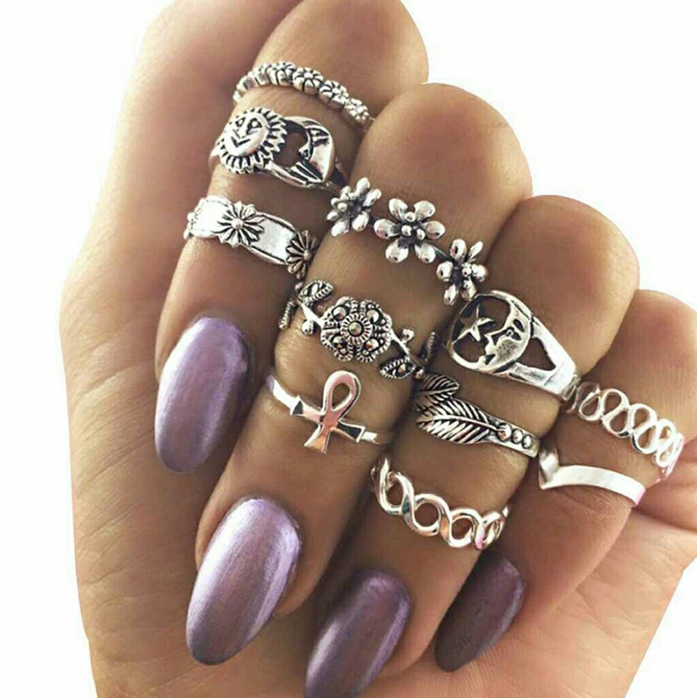 11 pcs fashion vintage sun and moon rings ( new)