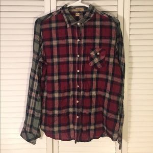 Large Army Green/Maroon Plaid Button Down