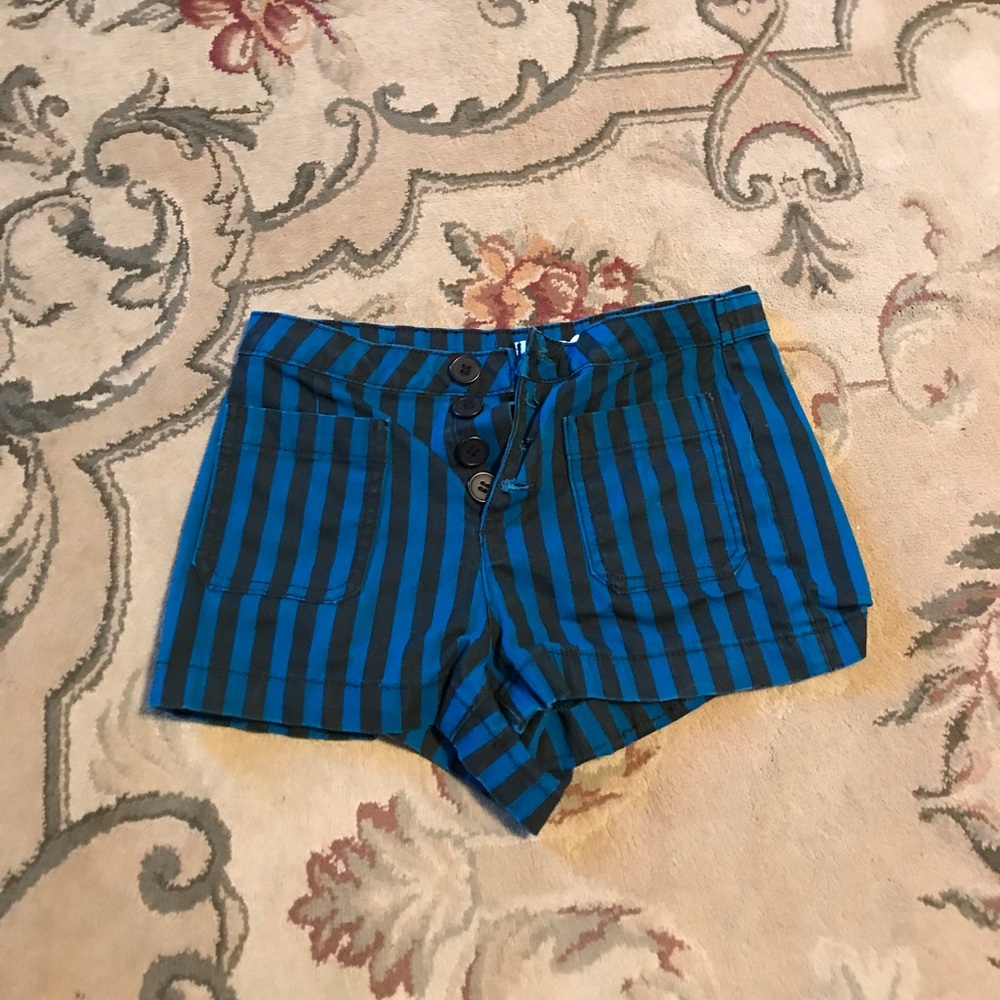 Blue and black striped shorts