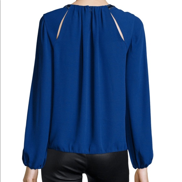Women's Blue Kaelyn Embellished-neck Blouse - Picture 2 of 5