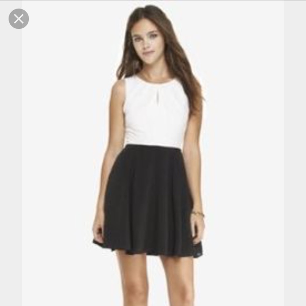 Express Fit & Flare Colorblock White & Black Dress