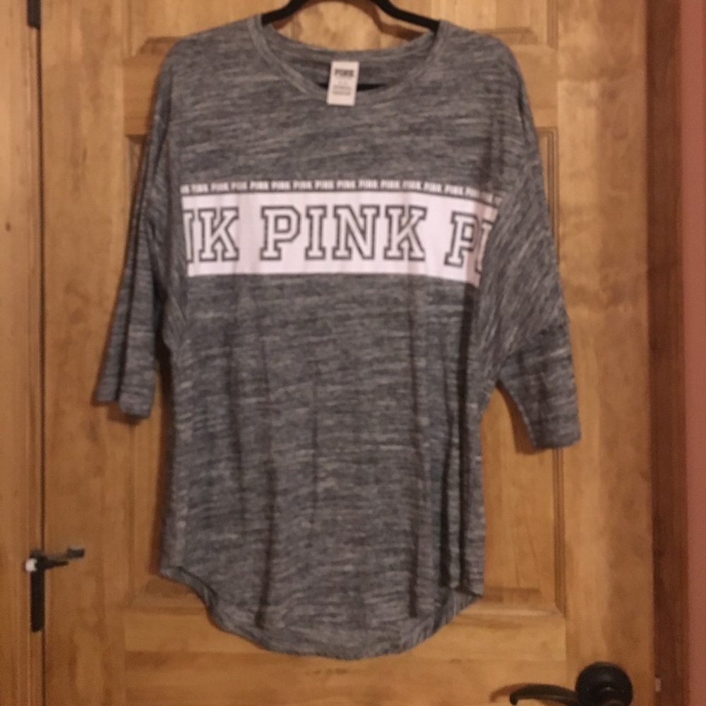 PINK grey 3/4 sleeve shirt