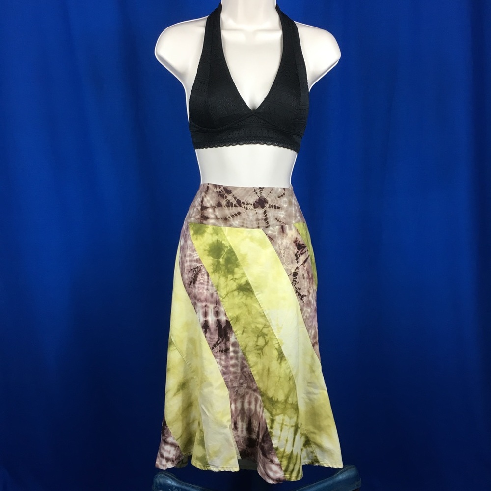 BOHO Bali Diagonal Tie Die Midi Skirt 32" Waist