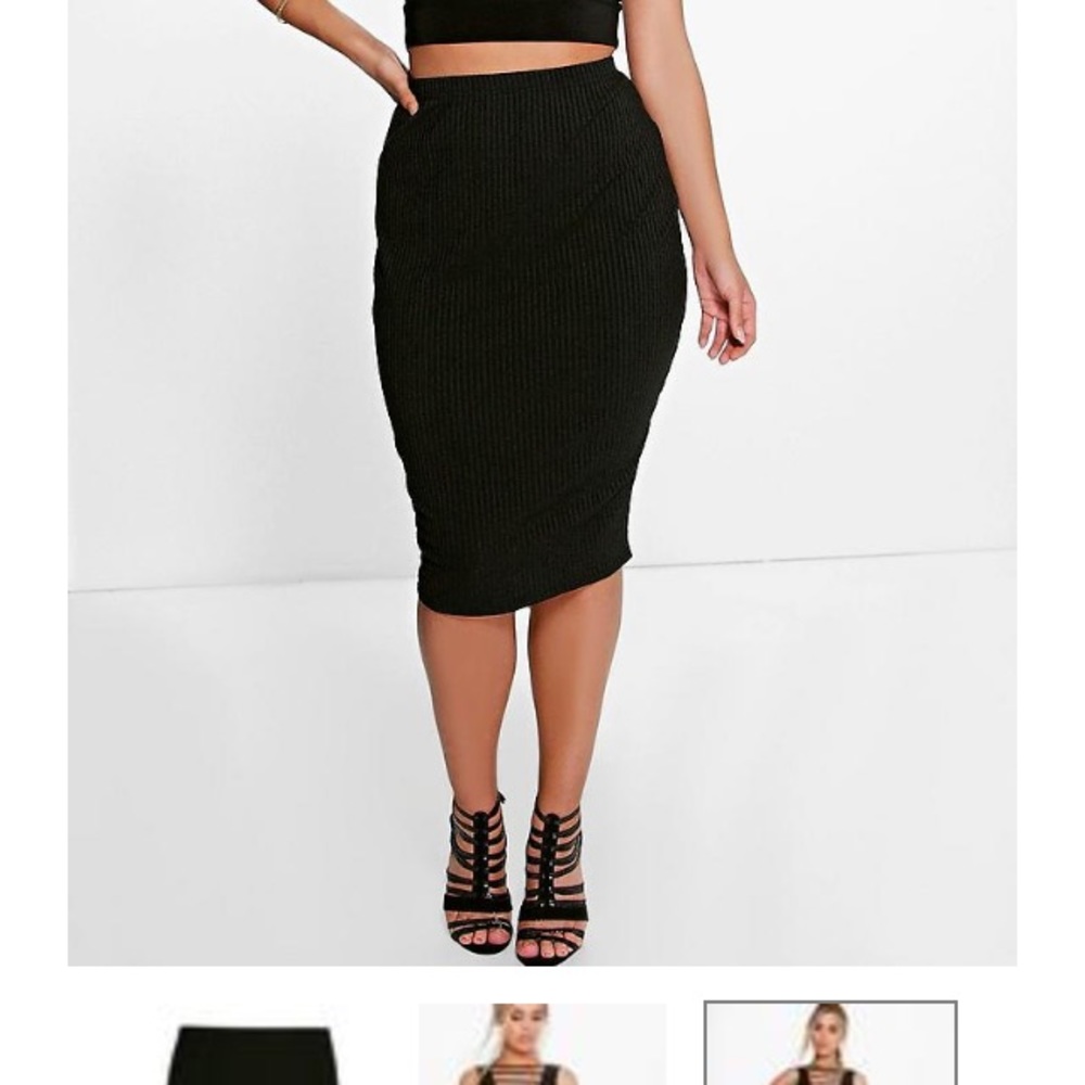 Boohoo Ribbed Midi Skirt