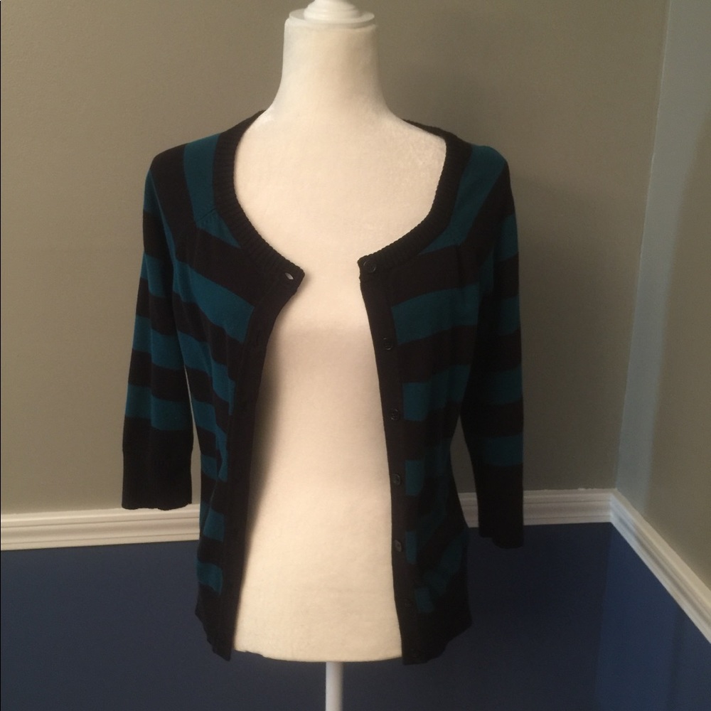 Teal blue and black stripe cardigan