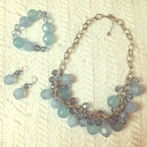 Blue Beaded 3pc Jewelry Set