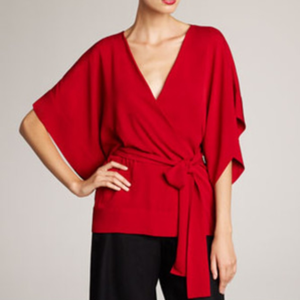 DVF red silk wrap Kallina blouse, Sz 8 (fits 8-10)