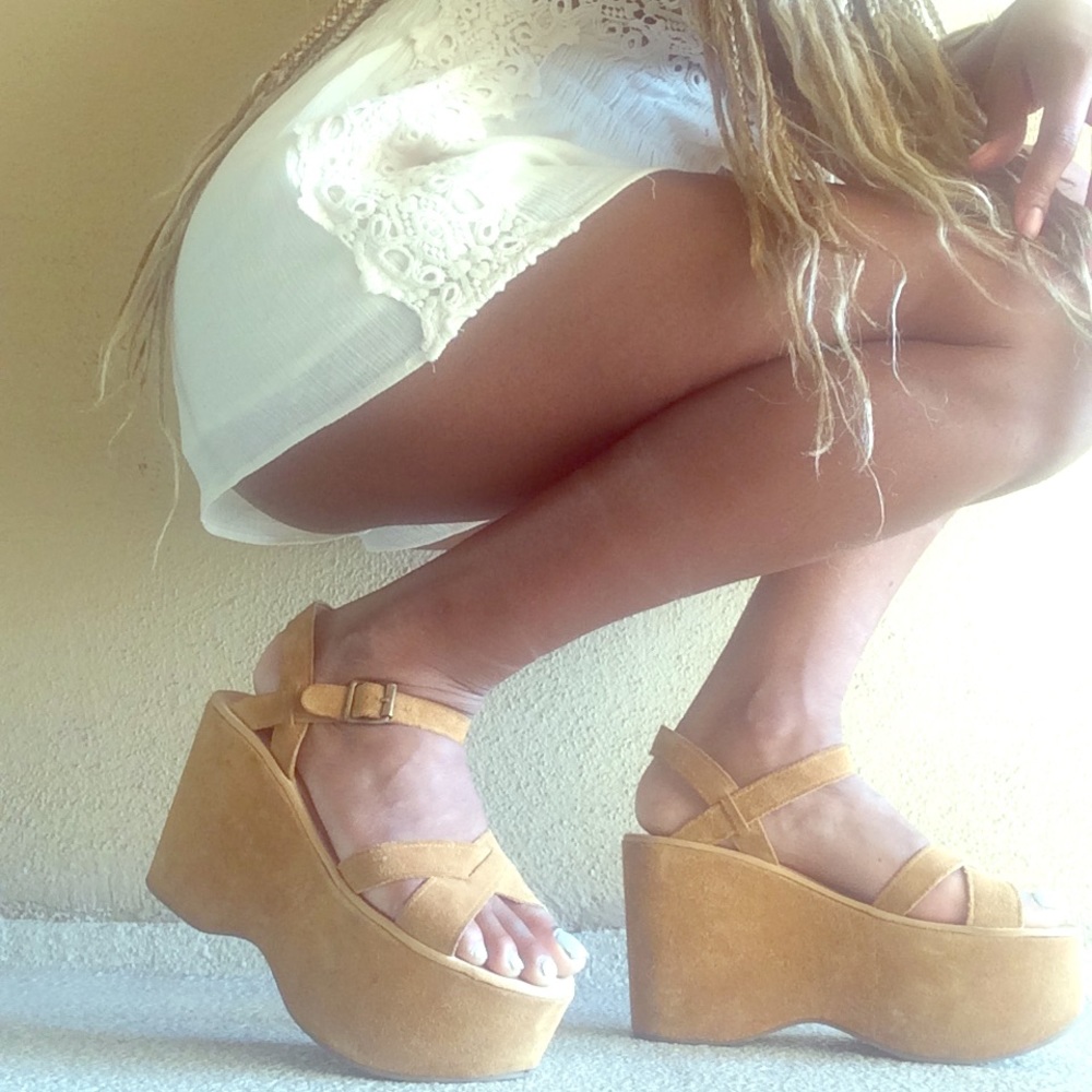 suede flat form platform wedge vintage