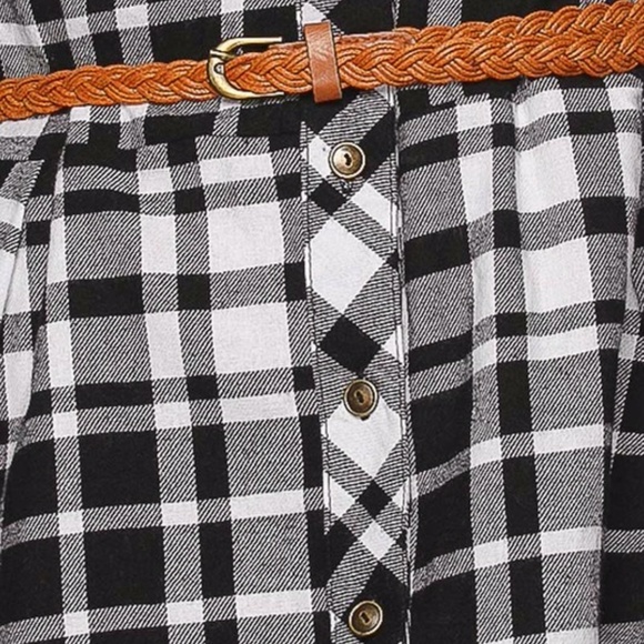 100% Cotton Black Plaid Flannel Belted Shirt Dress - Picture 5 of 5