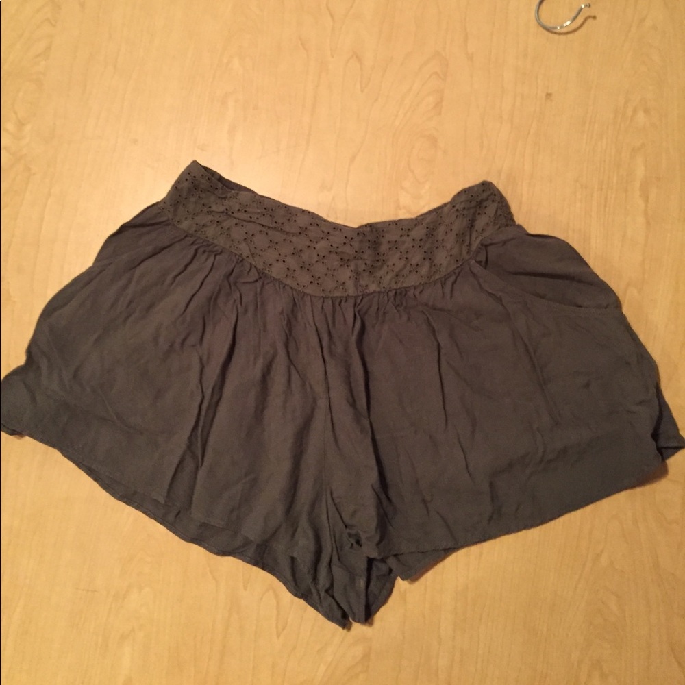 Free People Army Green Shorts with Lace Detail