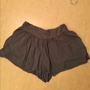 Free People Army Green Shorts with Lace Detail