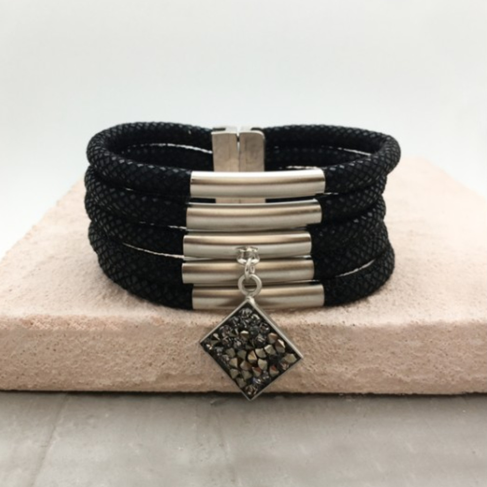 Zzan Design Black Bracelet w/ Dark Stones
