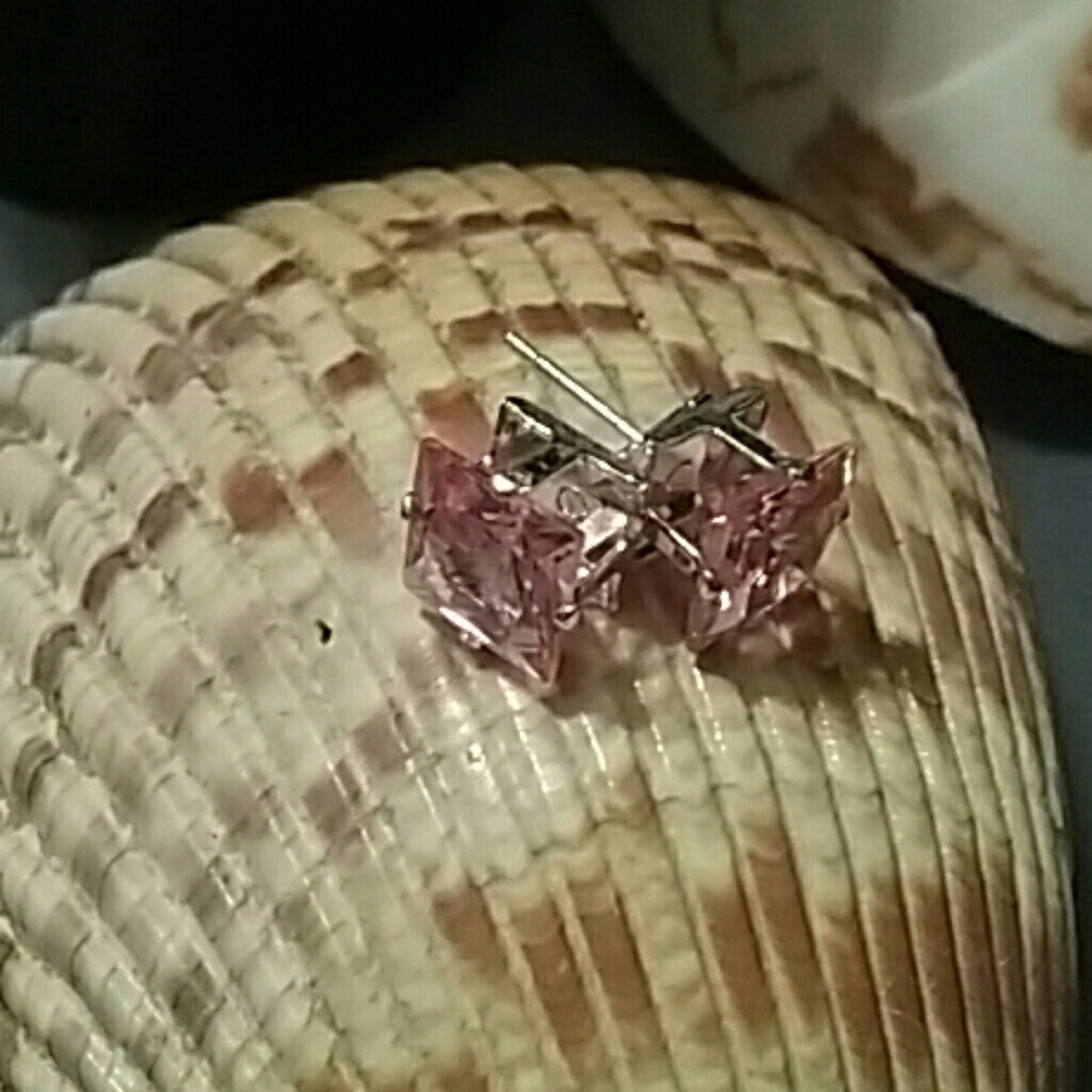 Sterling Silver Pink Stud Earrings