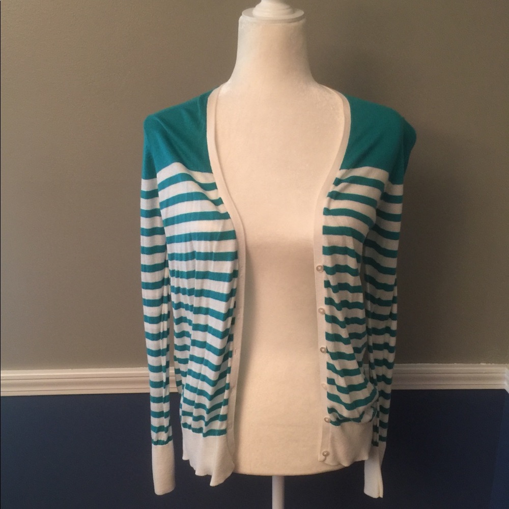Turquoise and white stripe cardigan