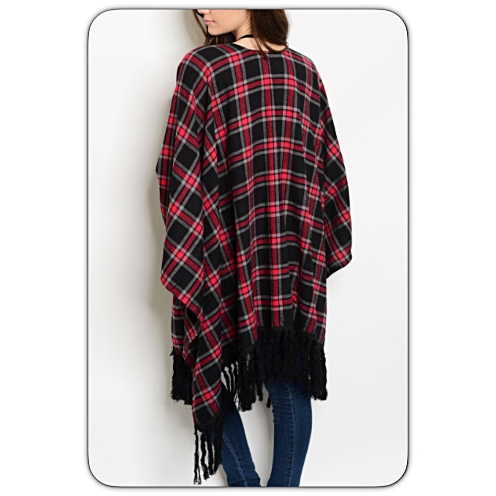 Plaid Tassel Kimono Cardi Poncho Wrap Sold - Picture 5 of 5