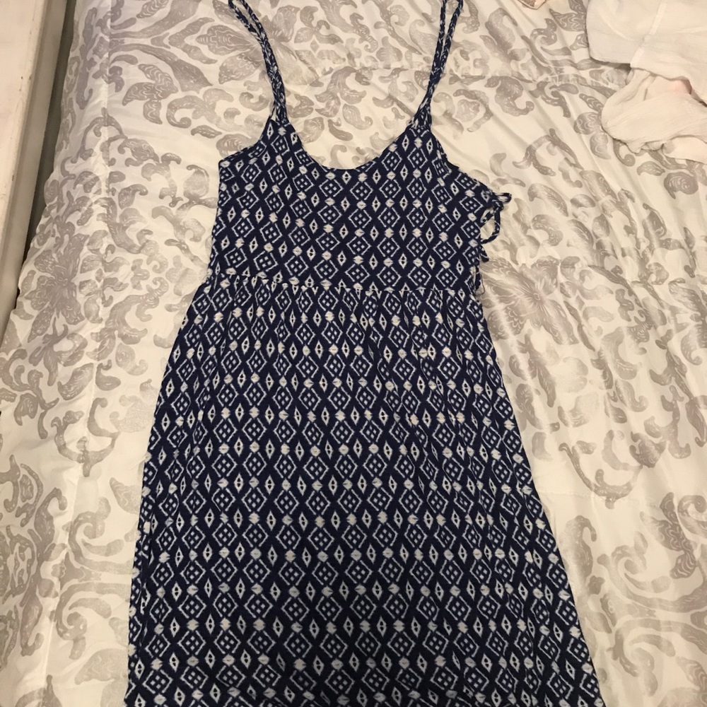 Blue printed dress with cut outs on the sides