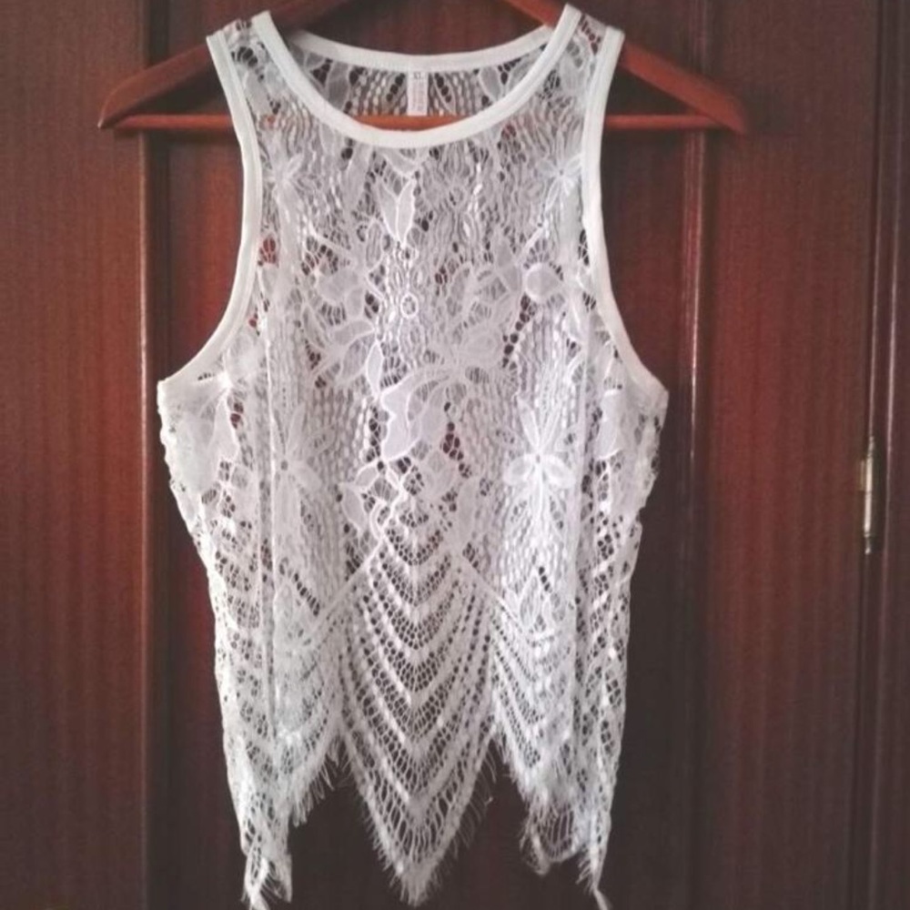 Summer Beach White Lace Sleeveless Tank Top + Gift - Picture 6 of 8