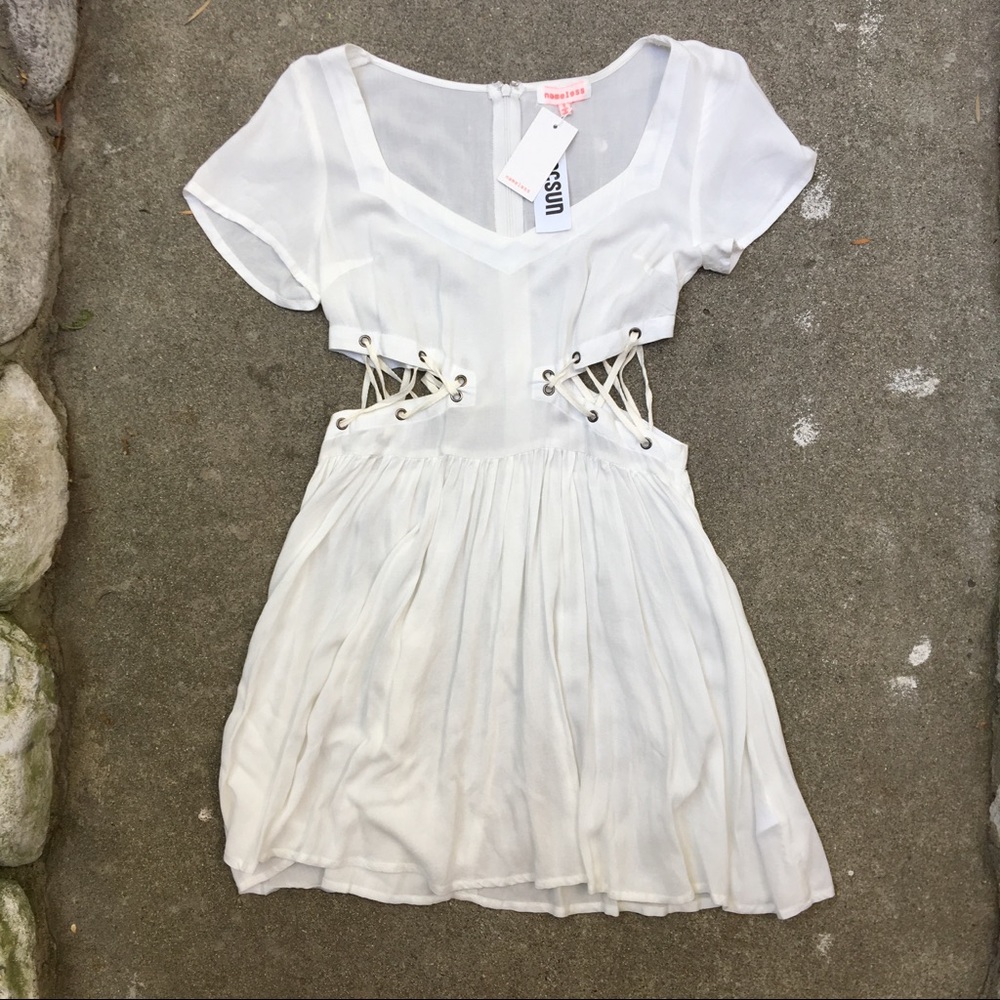 pacsun white side lace up babydoll dress